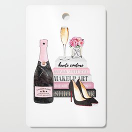 Champagne, pink, books, shoes, peonies, Peony, Fashion illustration, Fashion, Amanda Greenwood Cutting Board