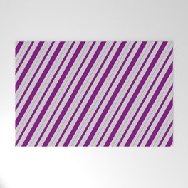 [ Thumbnail: Light Grey & Purple Colored Striped Pattern Welcome Mat ]