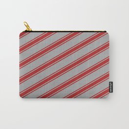 [ Thumbnail: Dark Gray & Red Colored Lined/Striped Pattern Carry-All Pouch ]