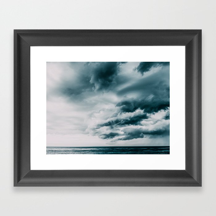 Storm Clouds Gathering Over Ocean, Stormy Sea And Sky, Blue Seascape, Infinite Sea Framed Art Print