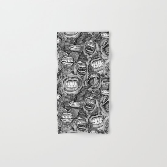 BITE ME roses and orchids BLACK WHITE Hand & Bath Towel