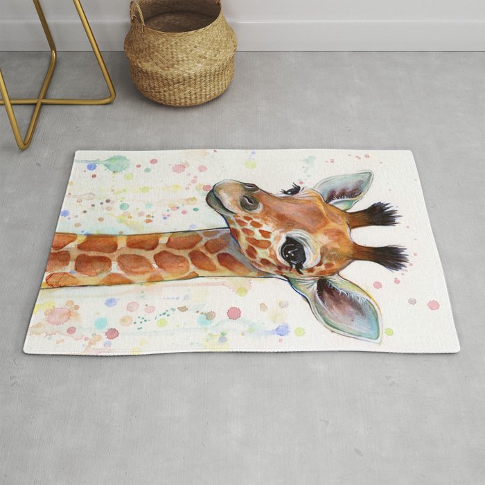 Giraffe Baby Watercolor Rug by Olechka | Society6