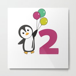 Penguin Second Birthday Balloons For Kids Metal Print