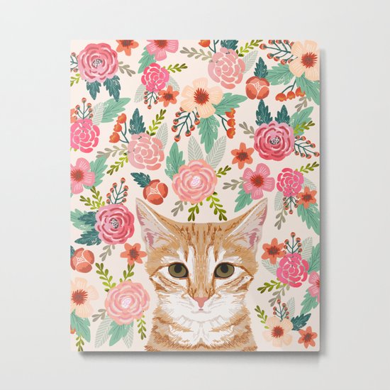 Tabby Cat florals cute spring garden kitten orange tabby cat lady funny girly cat art pet gifts Metal Print