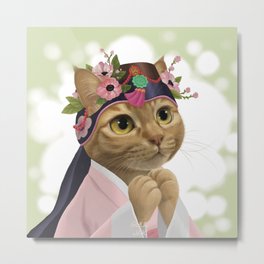 A cat wearing an 'ayam' Metal Print