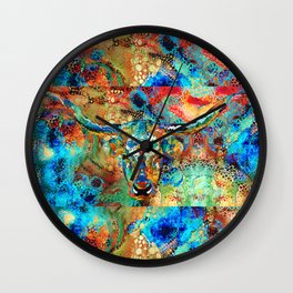 Bright Colorful Longhorn Cow Art Mosaic Wall Clock