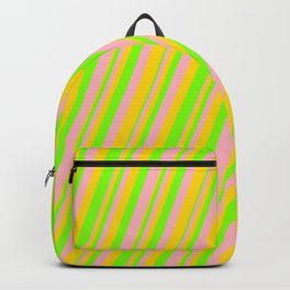[ Thumbnail: Light Pink, Yellow & Chartreuse Colored Lines Pattern Backpack ]