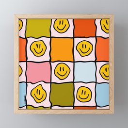 Rainbow Happy Face Checkered Print Framed Mini Art Print