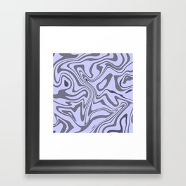 Periwinkle Blue And Grey Liquid Marble Abstract Pattern Framed Art Print
