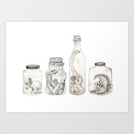 Dinosaurs! In jars! Art Print