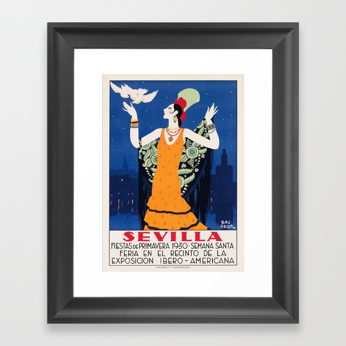 Spain 1930 Seville April Fair Travel Poster Framed Art Print