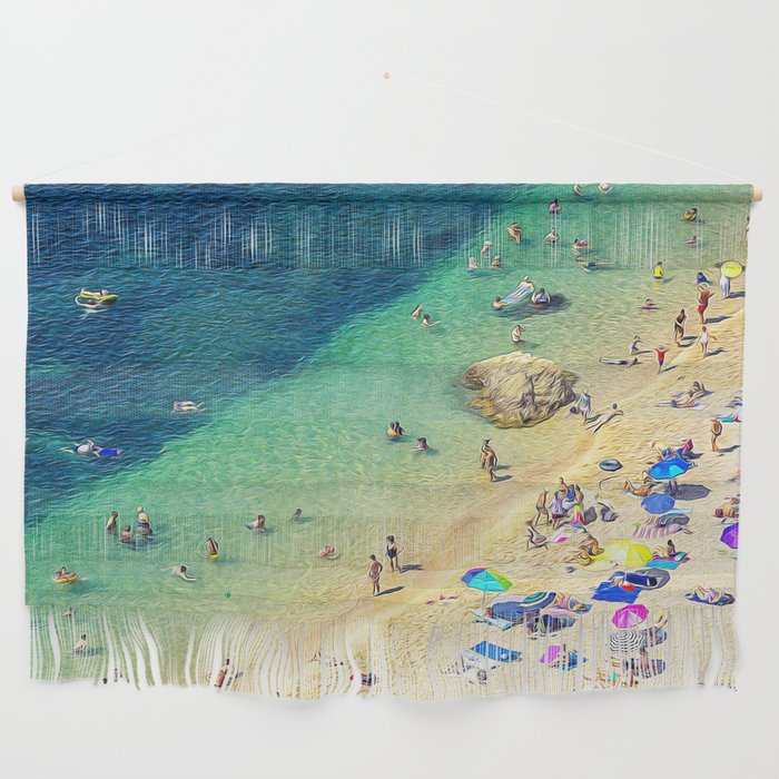Beach umbrellas and bathers in French Riviera Wall Hanging