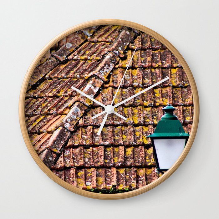 Weathered Terracotta Tile Roofs Wall Clock