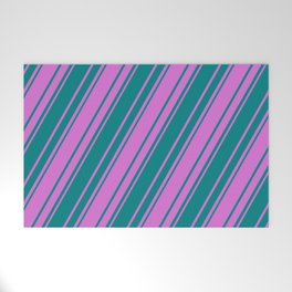 [ Thumbnail: Orchid and Teal Colored Stripes/Lines Pattern Welcome Mat ]