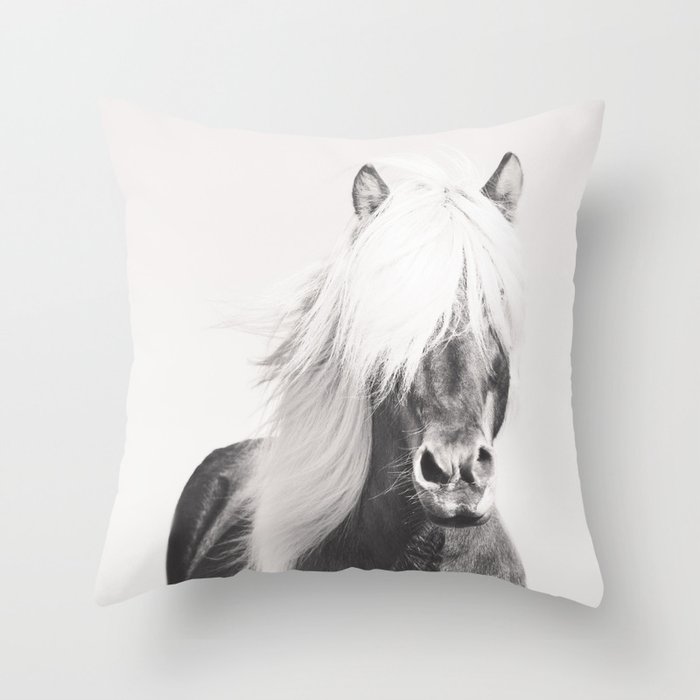 BW Horse, Horse Art, Black and White, Nordic Horse, Horse Print, Boho Decor, Horse Photo Throw Pillow
