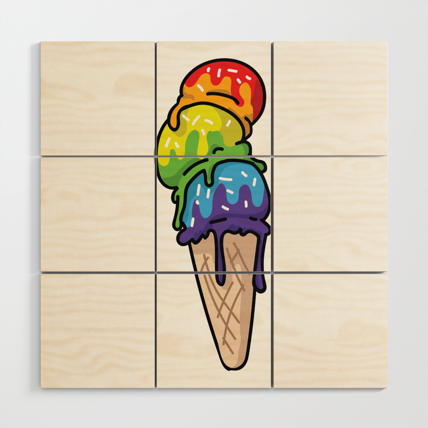 Cute gay ice cream cone cartoon vector illustration motif set. Wood Wall  Art by LimolidaDesignStudio_Art_Pattern_Illustr | Society6
