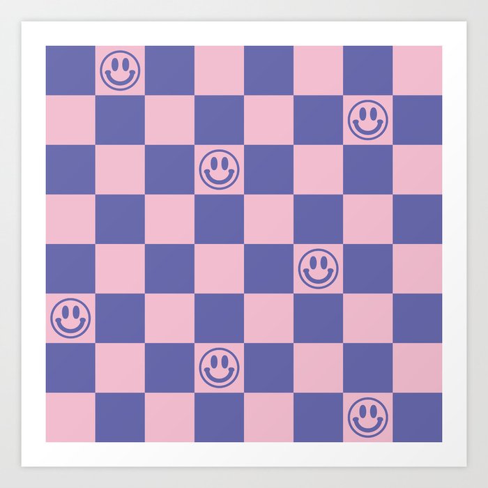 Smileys and Checkerboard (Very Peri And Pink Color Palette) Art Print