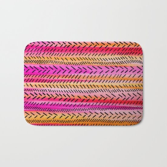 FUNKY RHYTHM 2 - Beautiful Fun Collaboration w Sreetama Ray, Pretty Feminine Pink Orange Pattern Bath Mat