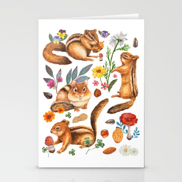 Chipmunks friends - green Stationery Cards