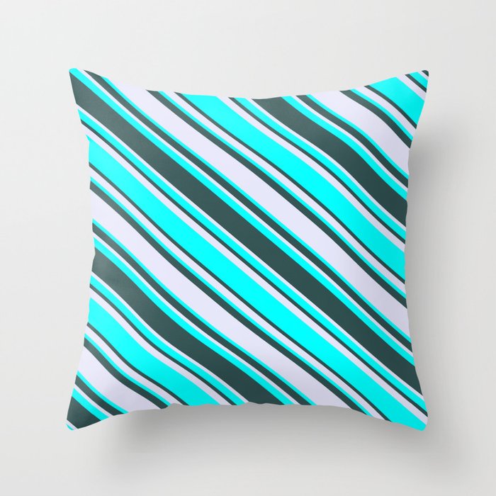 Cyan, Dark Slate Gray & Lavender Colored Striped Pattern Throw Pillow