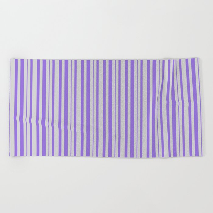 Light Gray & Purple Colored Lines Pattern Beach Towel