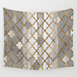 Moroccan Tile Pattern In Grey And Gold Wall Tapestry
