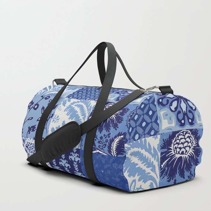 Blue and White Patchwork Squares Duffle Bag by stevehaskamp | Society6