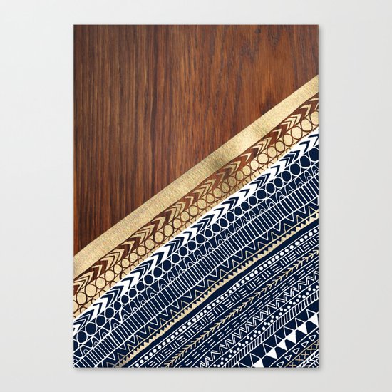 Navy & Gold Tribal on Wood Canvas Print