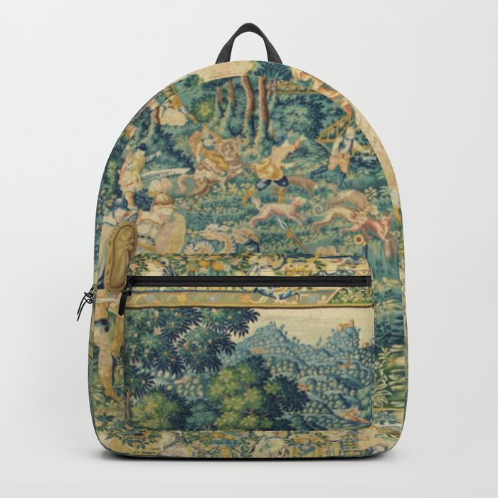 Antique 17th Century Flemish Verdure Landscape Tapestry Backpack