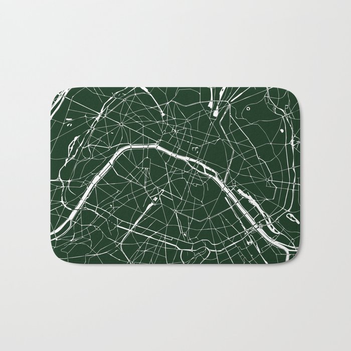 Paris France Minimal Street Map - Forest Green Bath Mat