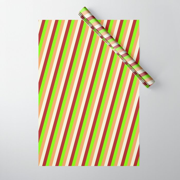 Brown, Beige, Red, and Chartreuse Colored Stripes/Lines Pattern Wrapping Paper
