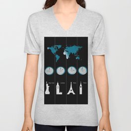 TIME ZONES. NEW YORK, LONDON, PARIS, TOKYO V Neck T Shirt
