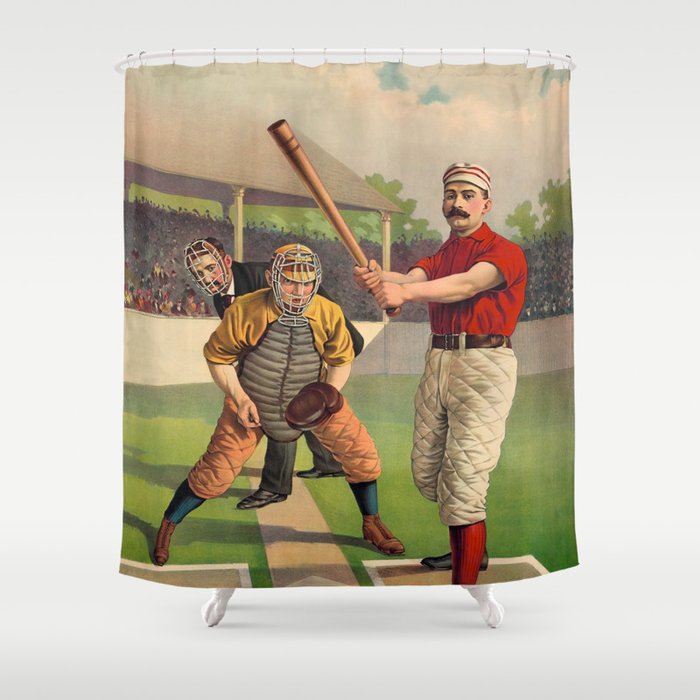 Awaiting The Pitch Vintage Color Baseball Print 1895 Shower Curtain By War Is Society6