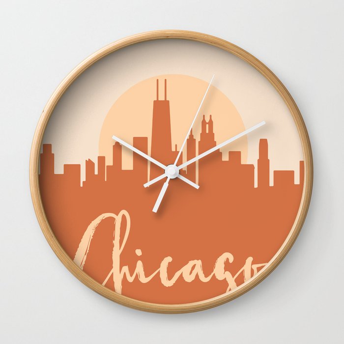CHICAGO ILLINOIS CITY SUN SKYLINE EARTH TONES Wall Clock
