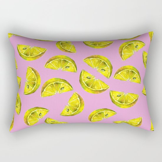 Lemon Slices Pattern Pink Rectangular Pillow