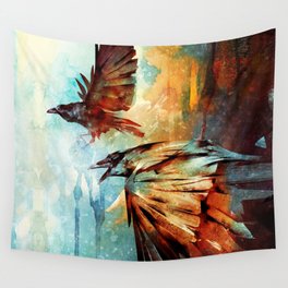 Crows in Flight Wall Tapestry