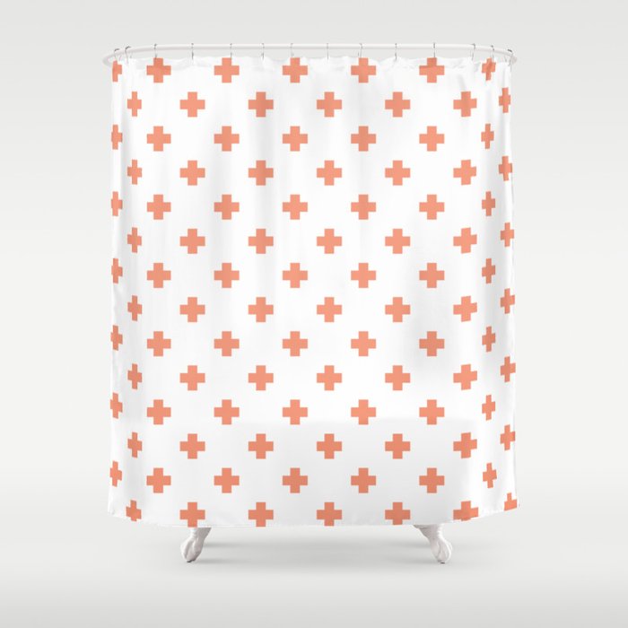 Coral Swiss Cross Pattern Shower Curtain