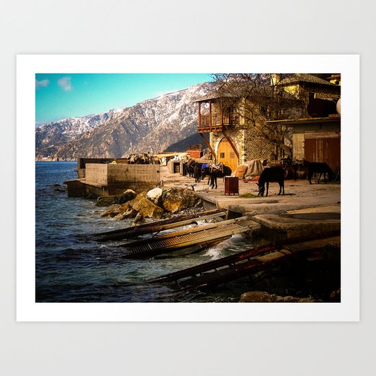 Boat Dock (Arsanas) at St. Anne's Skete, Mount Athos Art Print