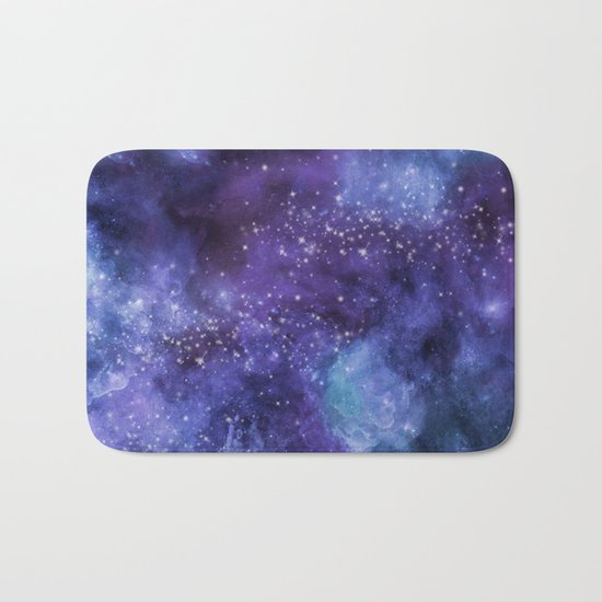 Stardust blue purple watercolor space Bath Mat