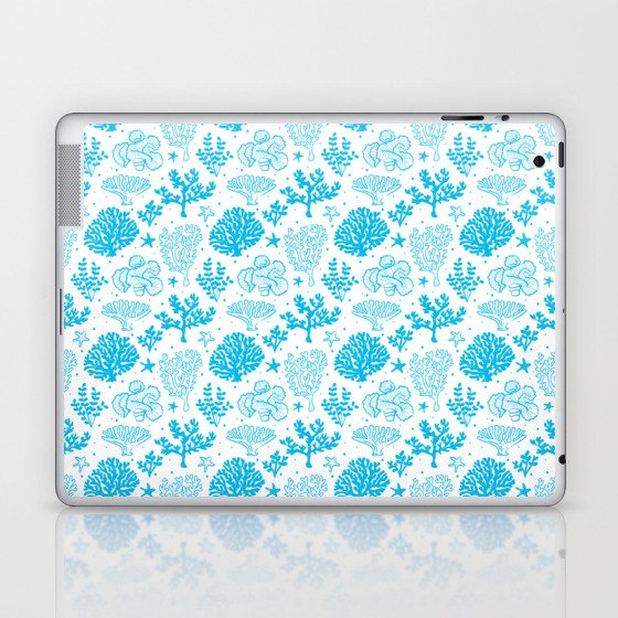 Turquoise Coral Silhouette Pattern Laptop & iPad Skin