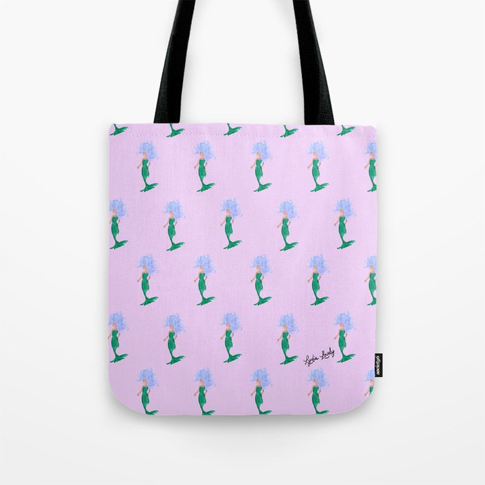 Mermaid green blue- pink background Tote Bag