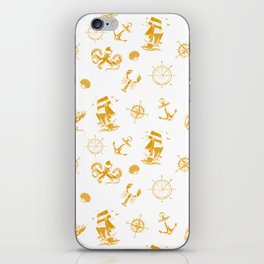 Mustard Silhouettes Of Vintage Nautical Pattern iPhone Skin