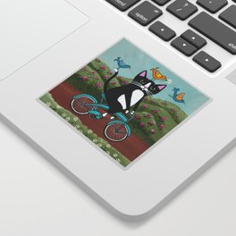 Tuxedo Cat Spring Bicycle Ride Sticker