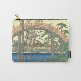 Utagawa Hiroshige - Wisteria Park Of Kameido Tenjin Shrine - Vintage Japanese Woodblock Print 1856 Carry-All Pouch | Utagawa, Pond, Painting, Buddhism, Wisteria, Tenjin, Japan, Shrine, Ukiyoe, Asian 