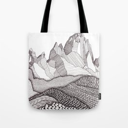 Patterns on Patagonia / Black and White Mountain Drawing / Abstract Mountain Landscape Tote Bag