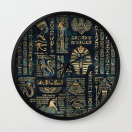 Egyptian hieroglyphs and deities -Abalone and gold Wall Clock
