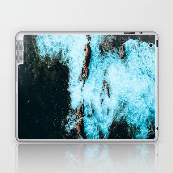 Blue white waves under cliff Laptop & iPad Skin