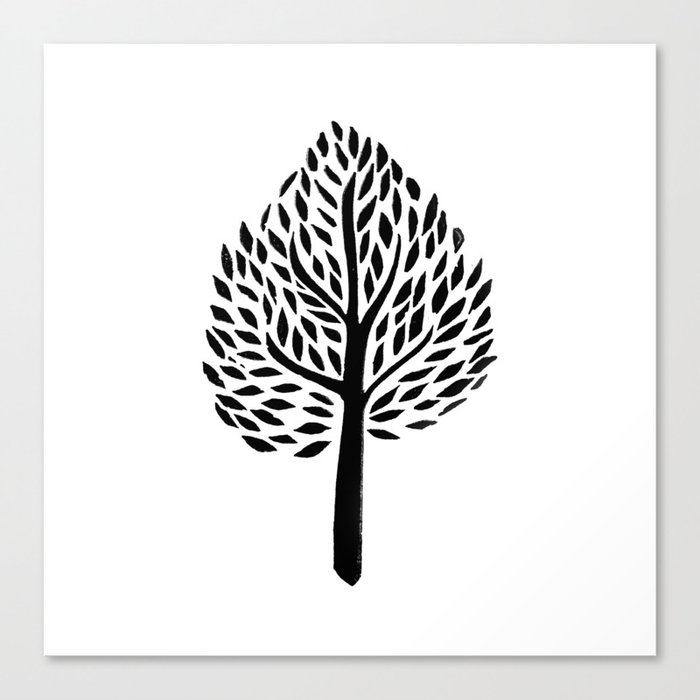Linocut Tree Woodland Minimal Black And White Forest Trees Canvas