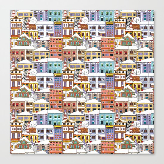 Winter town pattern Canvas Print
