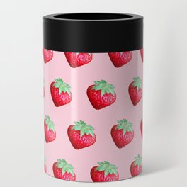 Sensational Strawberries Pink Background Can Cooler